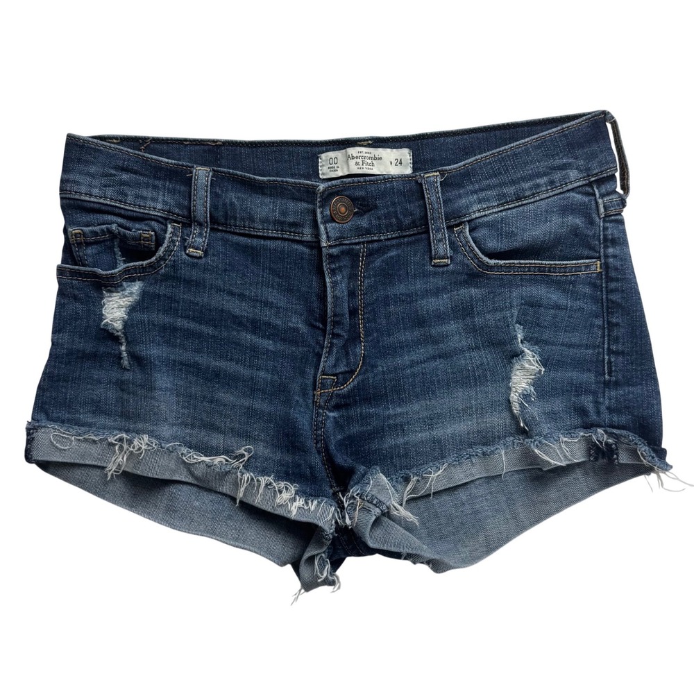 Abercrombie & Fitch Distressed Denim Shorts Womens 00 Dark Wash Raw Hem Cut Offs